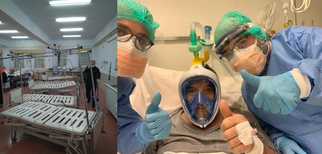 Nuestra gente solidaria. El IES Juan de Mairena dona sus camas al Hospital Infanta Sofía, y los vecinos y vecinas sus máscaras de buceo para improvisados respiradores.