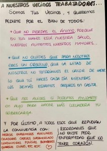 «A nuestros vecinos trabajadores»