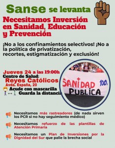 Sanse se levanta. Necesitamos inversión en Sanidad, Educación y Prevención