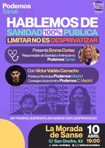 "Hablemos de sanidad 100% pública", el encuentro que celebra hoy Podemos Sanse podemos 0